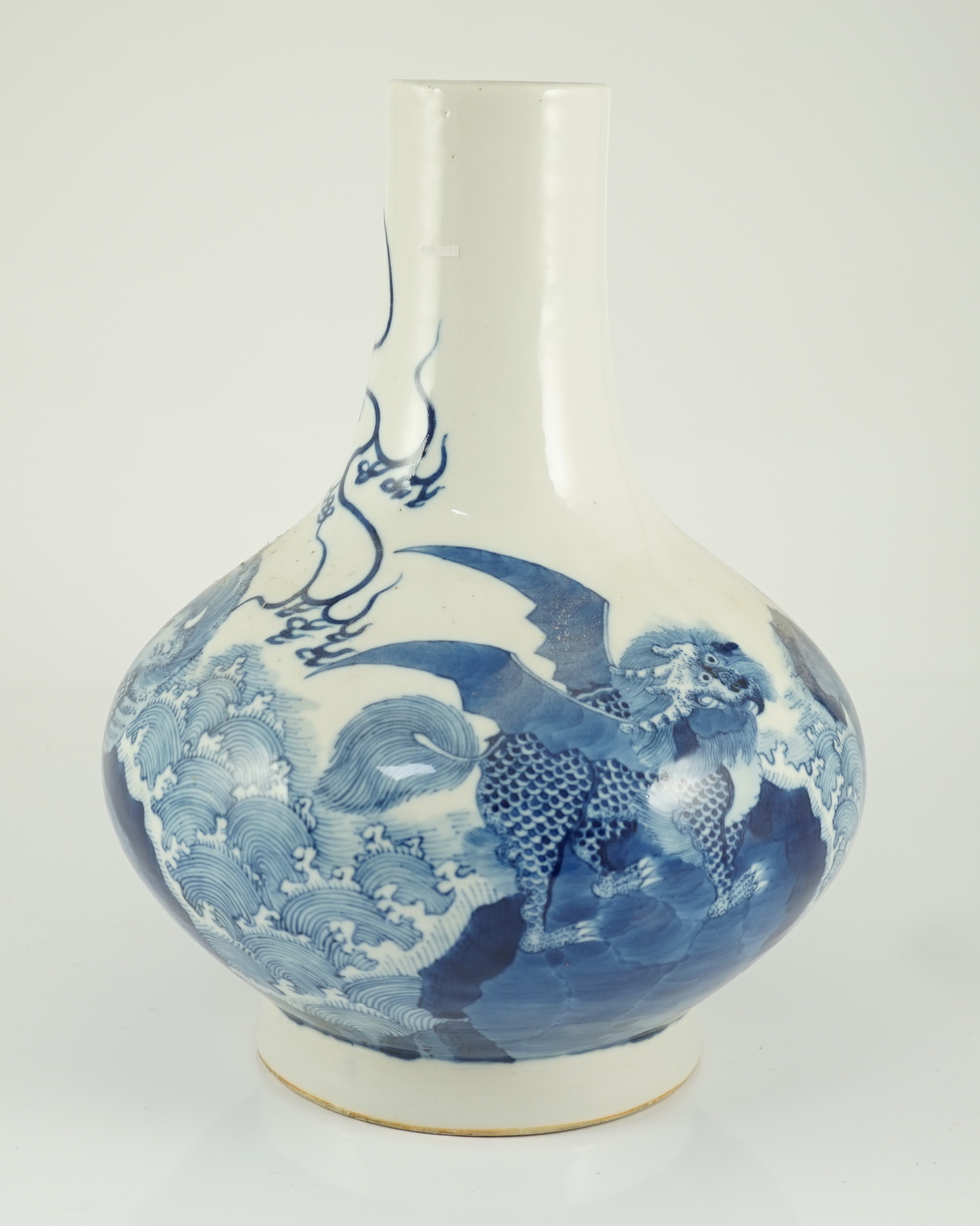 A Chinese blue and white ‘mythical beasts’ vase, Kangxi six character mark but 19th century